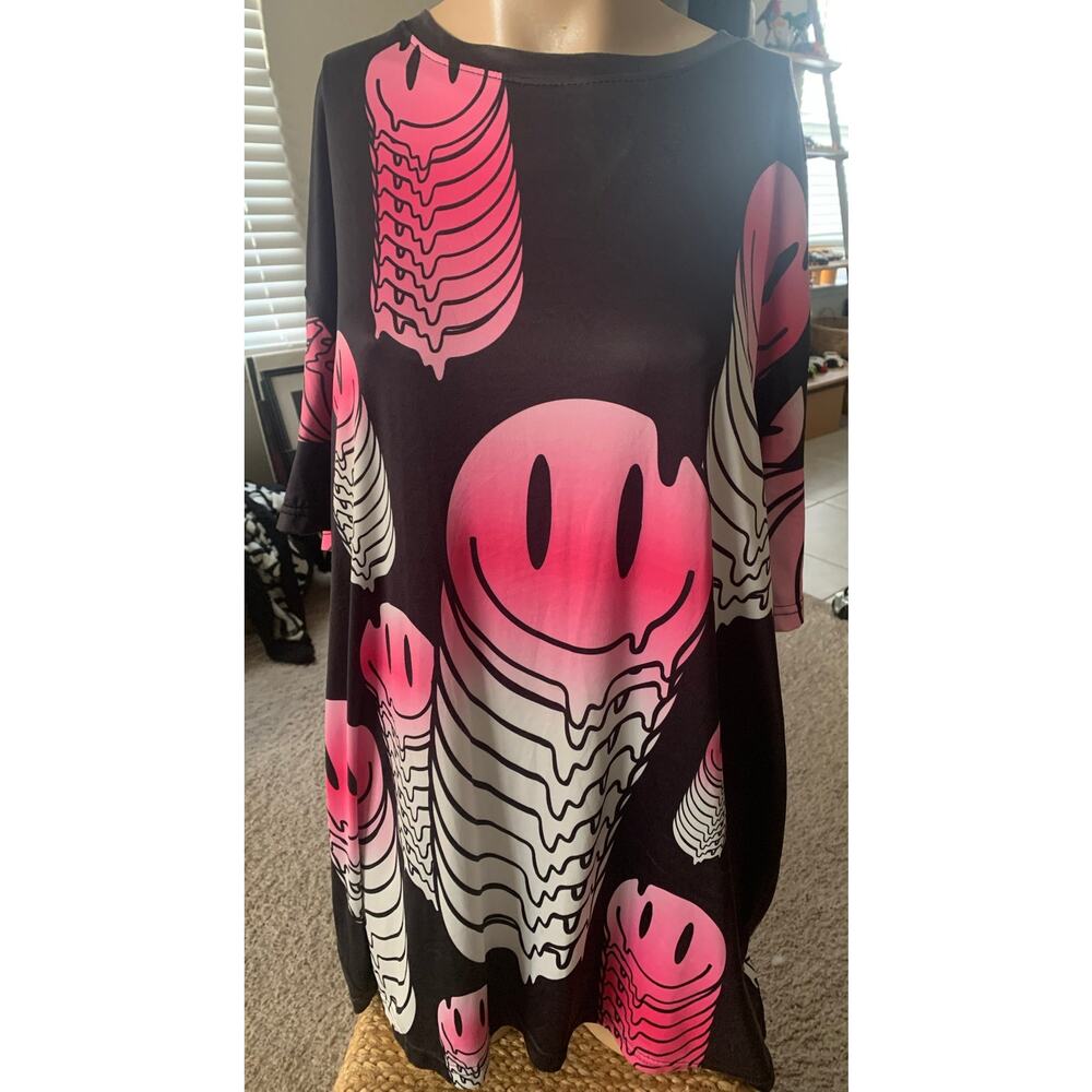 Dripping happy face black polyester shirt sz 2X by GS-115